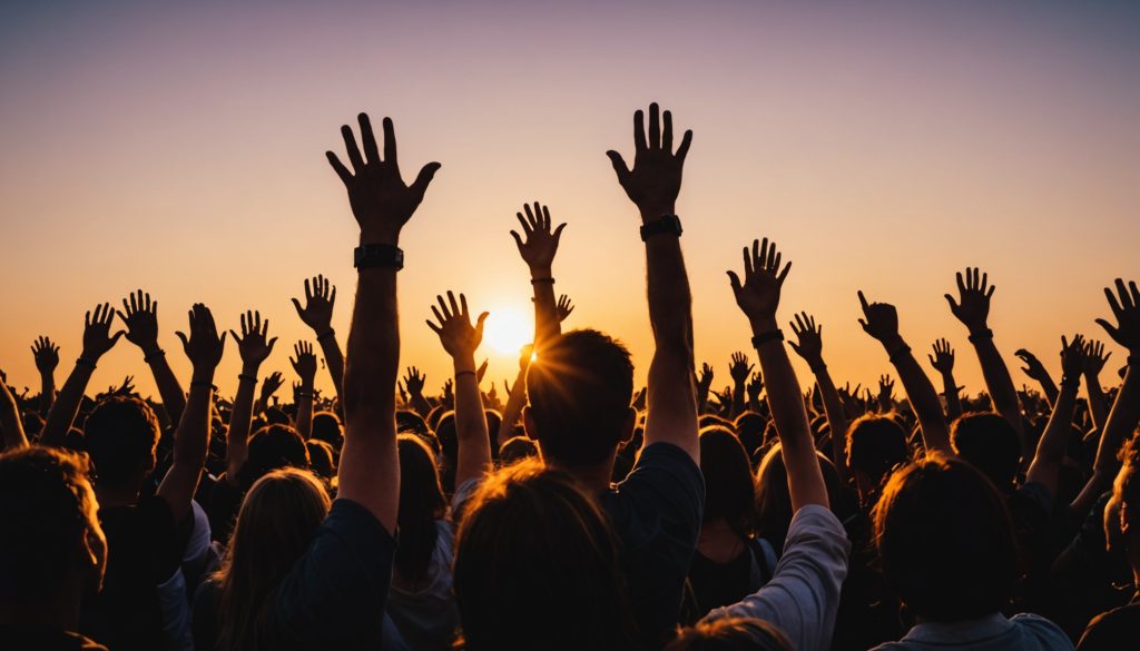 Festival de musique en plein air, ambiance coucher de soleil