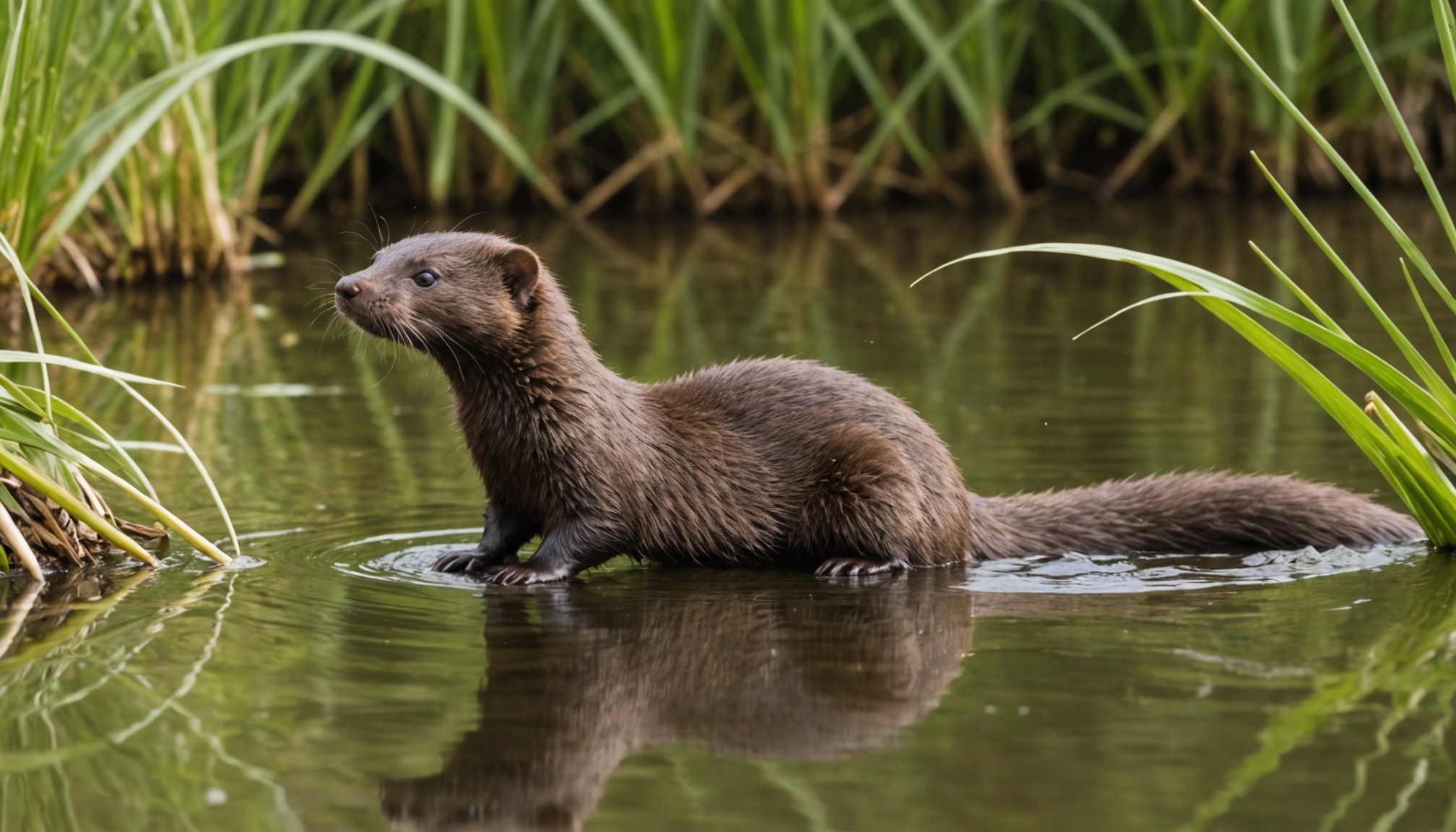 Un vison d'Europe relâché dans une zone humide, espèce en danger critique d'extinction