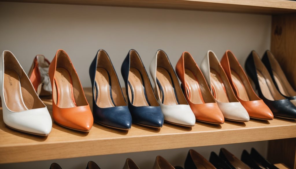 Rangée de chaussures femme pas cher présentées dans une boutique de mode