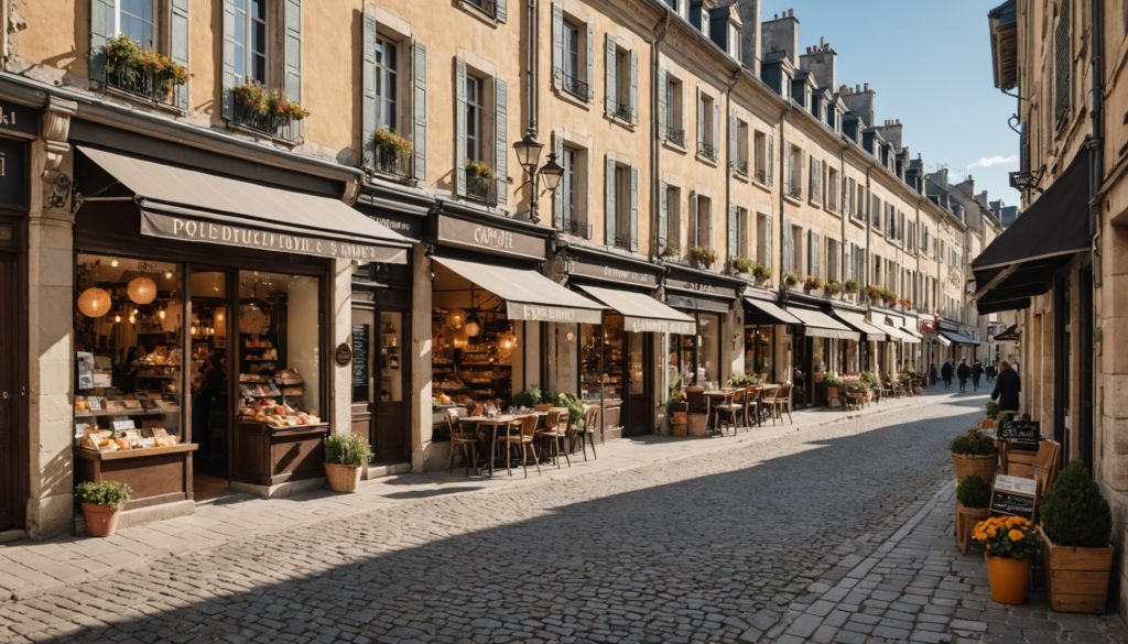 Commerce de proximité : boutiques indépendantes dans une rue de centre-ville animée