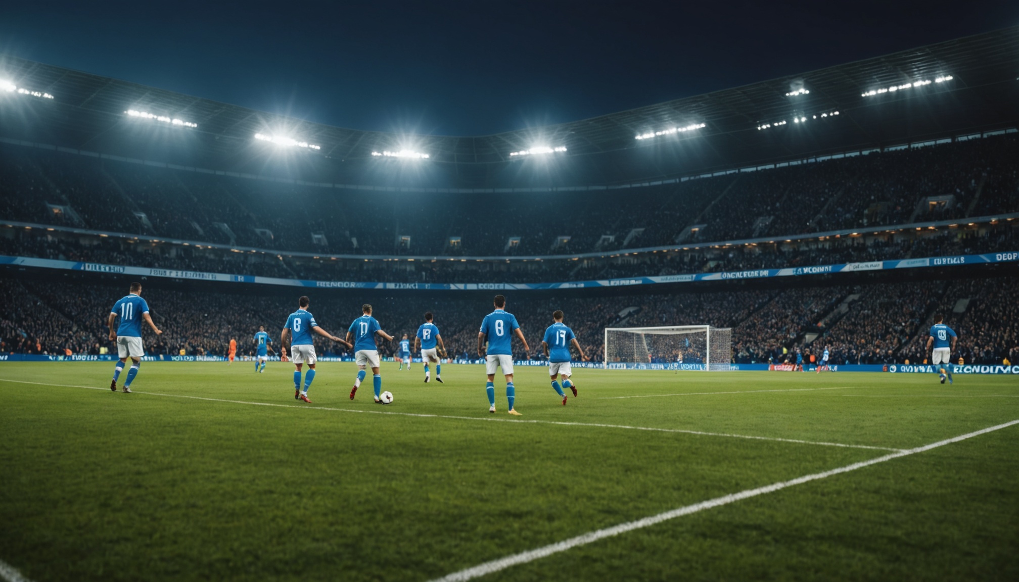 Stade de football de nuit, ambiance de match de Ligue des Nations, illustration générée par IA